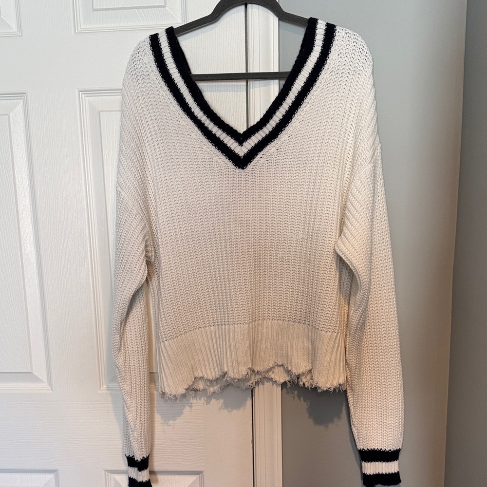 Women's V-Neck Sweater with Black Trim